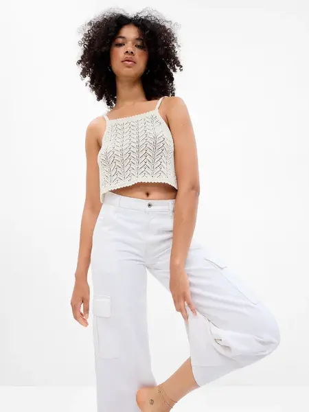 Biele dámske háčkované crop top tielko Gap
