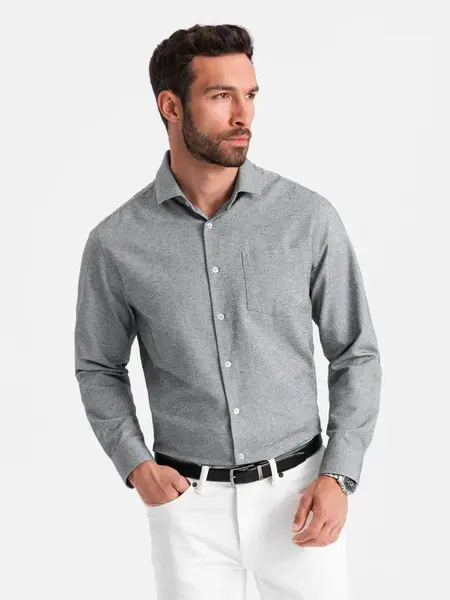 Ombre Men's shirt with pocket REGULAR FIT - grey melange