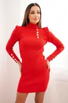 Kesi Přiléhavé svetrové šaty s knoflíky červené