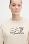 Mikina EA7 Emporio Armani dámská, béžová barva, s potiskem, AF12473.7W000099