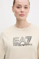 Mikina EA7 Emporio Armani dámská, béžová barva, s potiskem, AF12473.7W000099