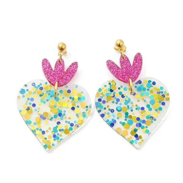 Acrylic Heart Dangle Stud Earrings