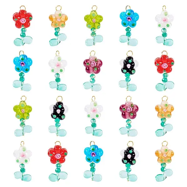 20 Pcs Random Color Glass Pendants