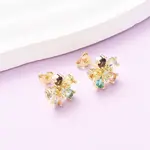 Brass Micro Pave Cubic Zirconia Flower Stud Earrings