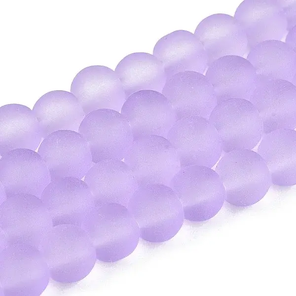 Baking Painted Lilac Frosted Round Transparent Glass Bead Strands