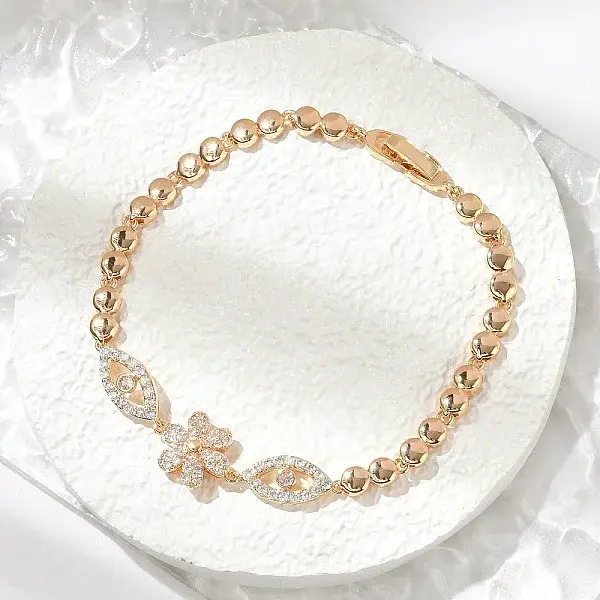 Brass Micro Pave Cubic Zirconia Link Chain Bracelets