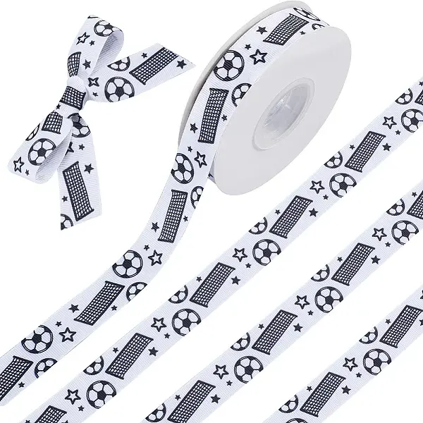 25 Yards Sport Ball Theme Printed Polyester Grosgrain Ribbon