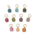 Natural Colorful Tourmaline Table Cut Cube Charms with 304 Stainless Steel Findings