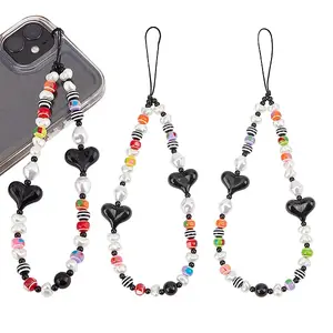 2Pcs Colorful Beads Plastic Pearl Heart Beaded Chain Moblie Straps
