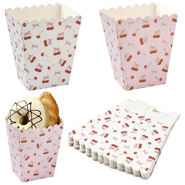 20Pcs 2 Colors Cherry Printed Paper Popcorn Boxes