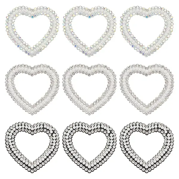 9Pcs 3 Colors Heart Non-woven Fabric Sew on Appliques