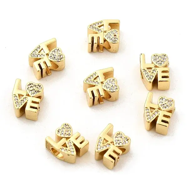 Brass Micro Pave Clear Cubic Zirconia European Beads