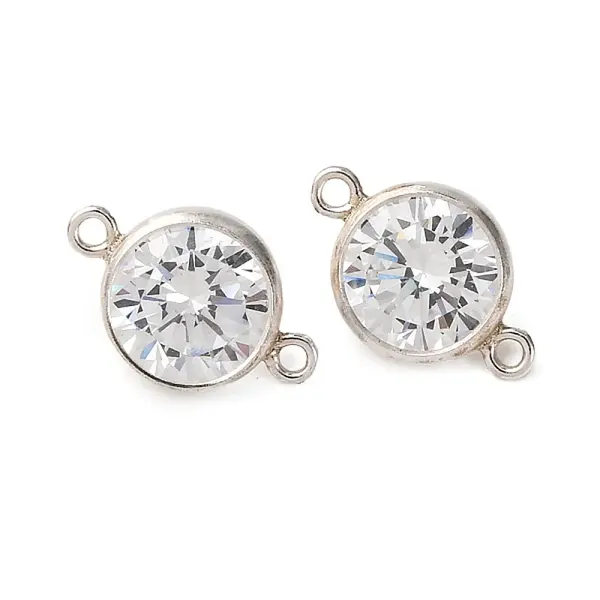 925 Streling Silver Pave Cubic Zirconia Birthstone Connector Charms
