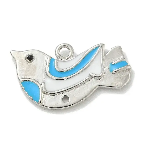 Platinum Brass Enamel Robin Bird Pendants