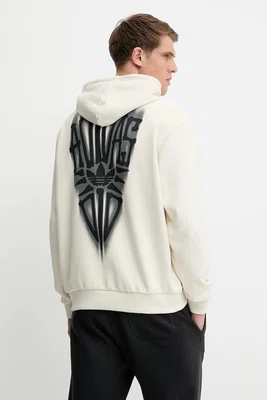 Bavlněná mikina adidas Originals Skeleton Hoodie pánská, béžová barva, s kapucí, s potiskem, JN4557