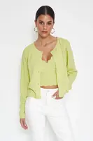 Trendyol Mint Crop 2-balení Top-Round Cardigan Knitwear Set
