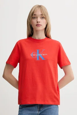 Bavlněné tričko Calvin Klein Jeans dámské, červená barva, LV047B865G