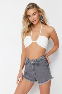 Trendyol Sivé Mini Tkané Denim 100% Bavlnené Šortky & Bermudy