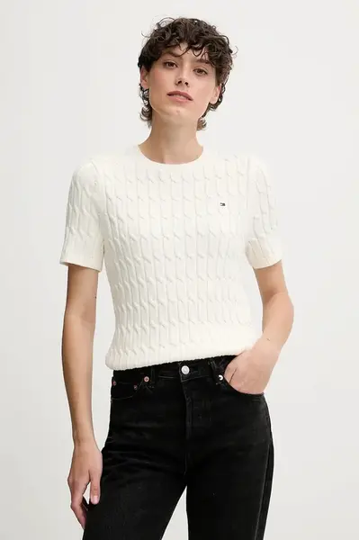 Bavlněný svetr Tommy Hilfiger dámský, béžová barva, WW0WW45656