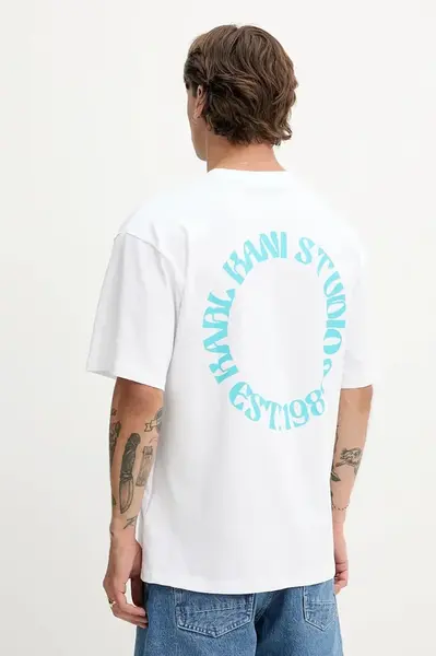 Bavlněné tričko Karl Kani pánské, bílá barva, s potiskem, PD00005335