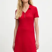 Šaty Tommy Jeans červená barva, mini, přiléhavé, DW0DW21172