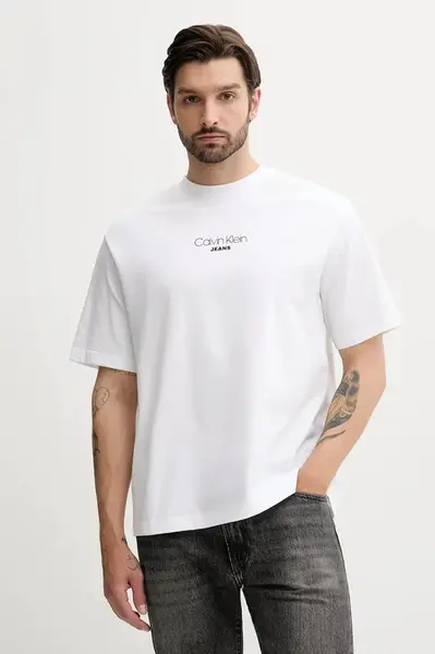 Bavlněné tričko Calvin Klein Jeans pánské, bílá barva, s potiskem, LV04RC851G