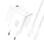 Dudao A28C nabíječka USB-C + kabel USB-C - USB-C, 45W GaN, bílá