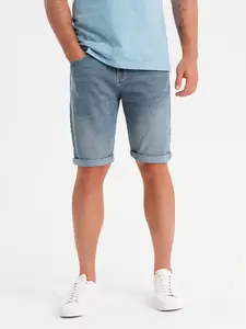 Ombre Men's denim shorts with rolled up leg - light blue