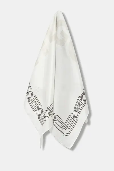 Šátek s příměsí hedvábí HUGO Bandana 60x60 cm pánský, béžová barva, 50552642