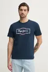 Bavlněné tričko Pepe Jeans DAXTON TEE tmavomodrá barva, s potiskem, PM509786