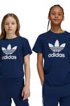 Dětské bavlněné tričko adidas Originals tmavomodrá barva, s potiskem, IY7417