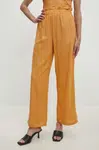 Kalhoty s lněnou směsí Answear.LAB oranžová barva, jednoduché, high waist