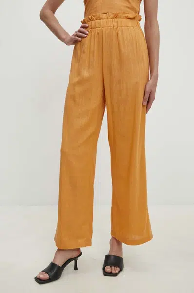 Kalhoty s lněnou směsí Answear.LAB oranžová barva, jednoduché, high waist