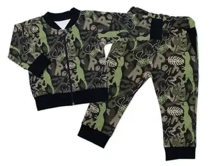 G-baby Stylová bavlněná tepláková souprava ,  Dino - khaki/černá, vel. 86