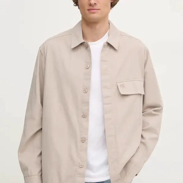 Bavlněná košile Calvin Klein Jeans béžová barva, regular, J30J326724