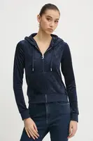 Velurová mikina Juicy Couture tmavomodrá barva, s kapucí, JCWAS125302