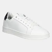 Kožené sneakers boty Calvin Klein LOW TOP LACE UP WOVEN bílá barva, HM0HM01767