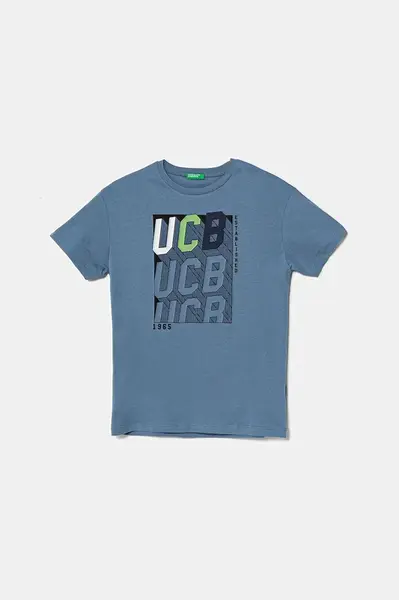 Dětské bavlněné tričko United Colors of Benetton modrá barva, s potiskem, 3I1XC10N3