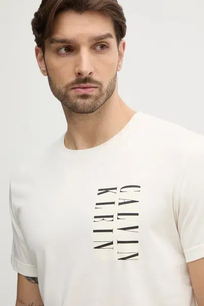 Bavlněné tričko Calvin Klein Jeans béžová barva, s potiskem, J30J327474