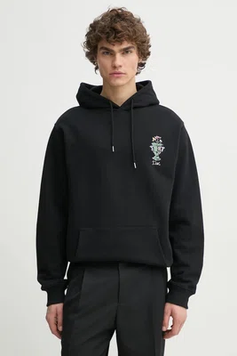 Bavlněná mikina Drôle de Monsieur Le Hoodie Vase pánská, černá barva, s kapucí, s potiskem, F-HO174-CO127-BL
