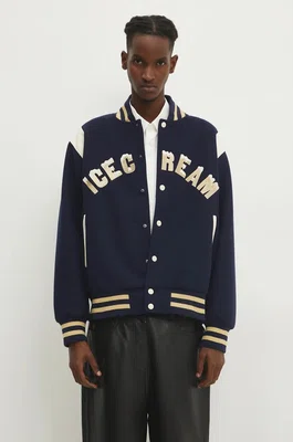 Bomber bunda ICECREAM Drippy Varsity Jacket tmavomodrá barva, přechodná, oversize, IC24301
