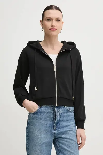 Mikina Gaudi dámská, černá barva, s kapucí, hladká, 511BD64003