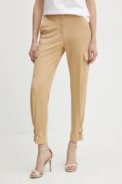 Kalhoty Guess MARZIA dámské, béžová barva, přiléhavé, high waist, W4YB08 WE0L0
