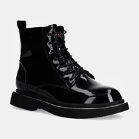 Kožené kotníkové boty GOE dámské, černá barva, na plochém podpatku, zateplené, OO2N4109 BLACK