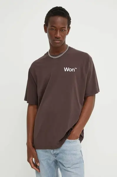 Bavlněné tričko Won Hundred hnědá barva, s potiskem, 3101-12063