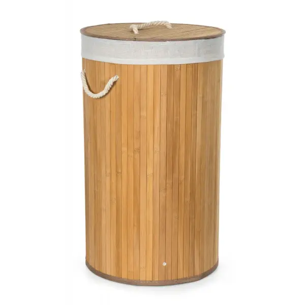 G21 Kôš na bielizeň 55 l, bambusový guľatý s bielym košom