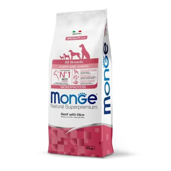 MONGE Natural Superpremium All Breeds Puppy 12kg monoproteínové krmivo hovädzie/ryža pre šteňatá všetkých plemien