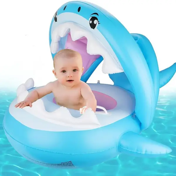 Nafukovací detský kruh so strieškou v tvare žraloka