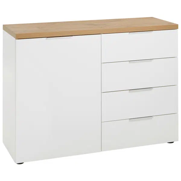 Xora KOMODA, bílá, barvy dubu, 120/89/43 cm