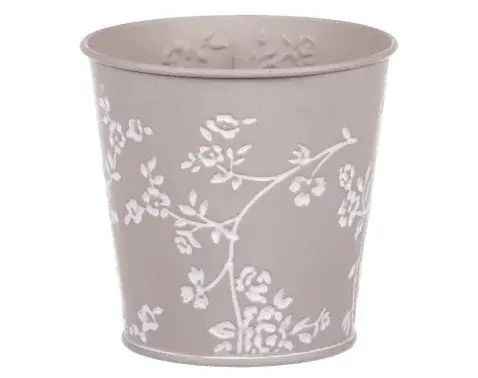 Obal na kvetináč šedý s bielymi ružami, 11 cm%